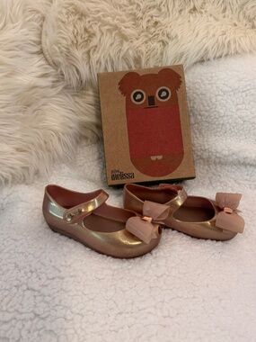 Mini Melissa Ultragirl Bow Flat Ballerina Size 9 Rose Gold